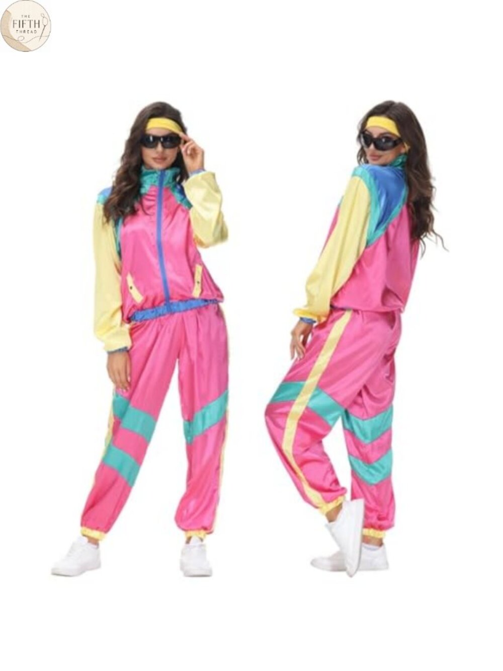Womens 80s Tracksuit Set Colorblock Zip Windbreaker Two Piece